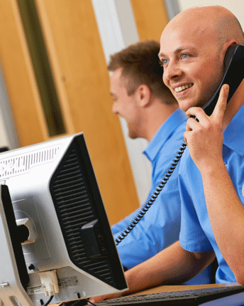 Customer service representative on the phone